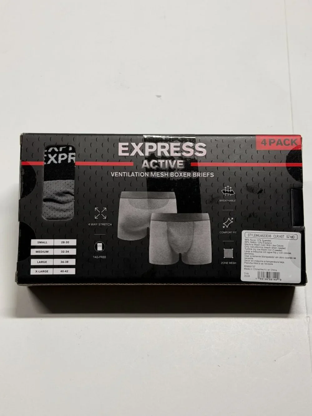 NWT Active Ventilation Mesh Boxer Briefs - Multi Colors - 4 Pack